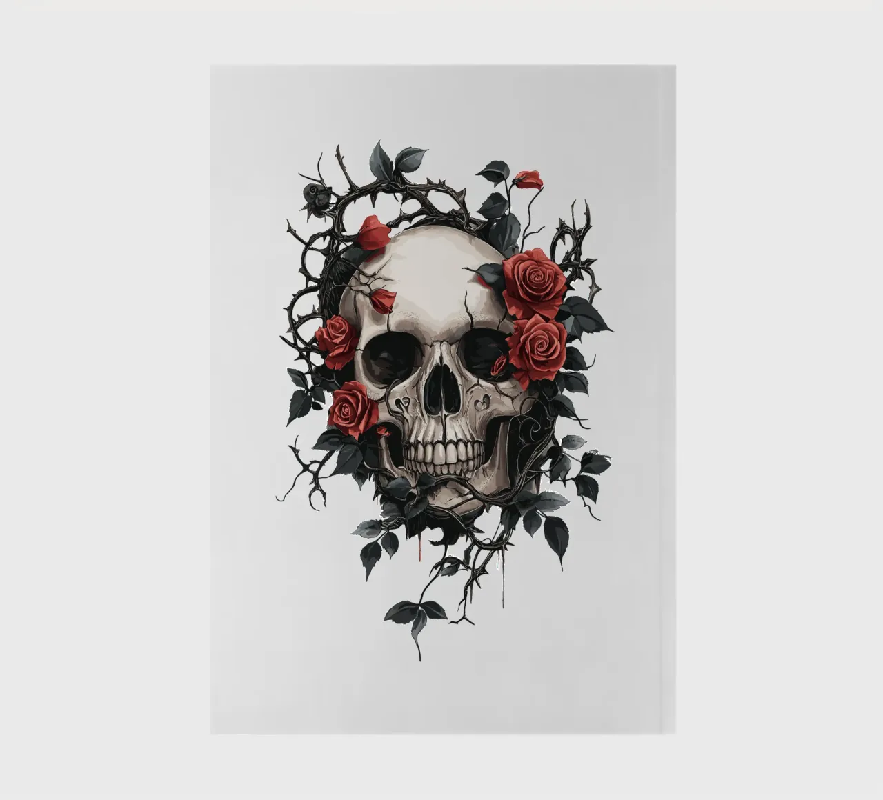 Skull with red roses and thorns - Gothic notebook by pixelbull - medieval art and more