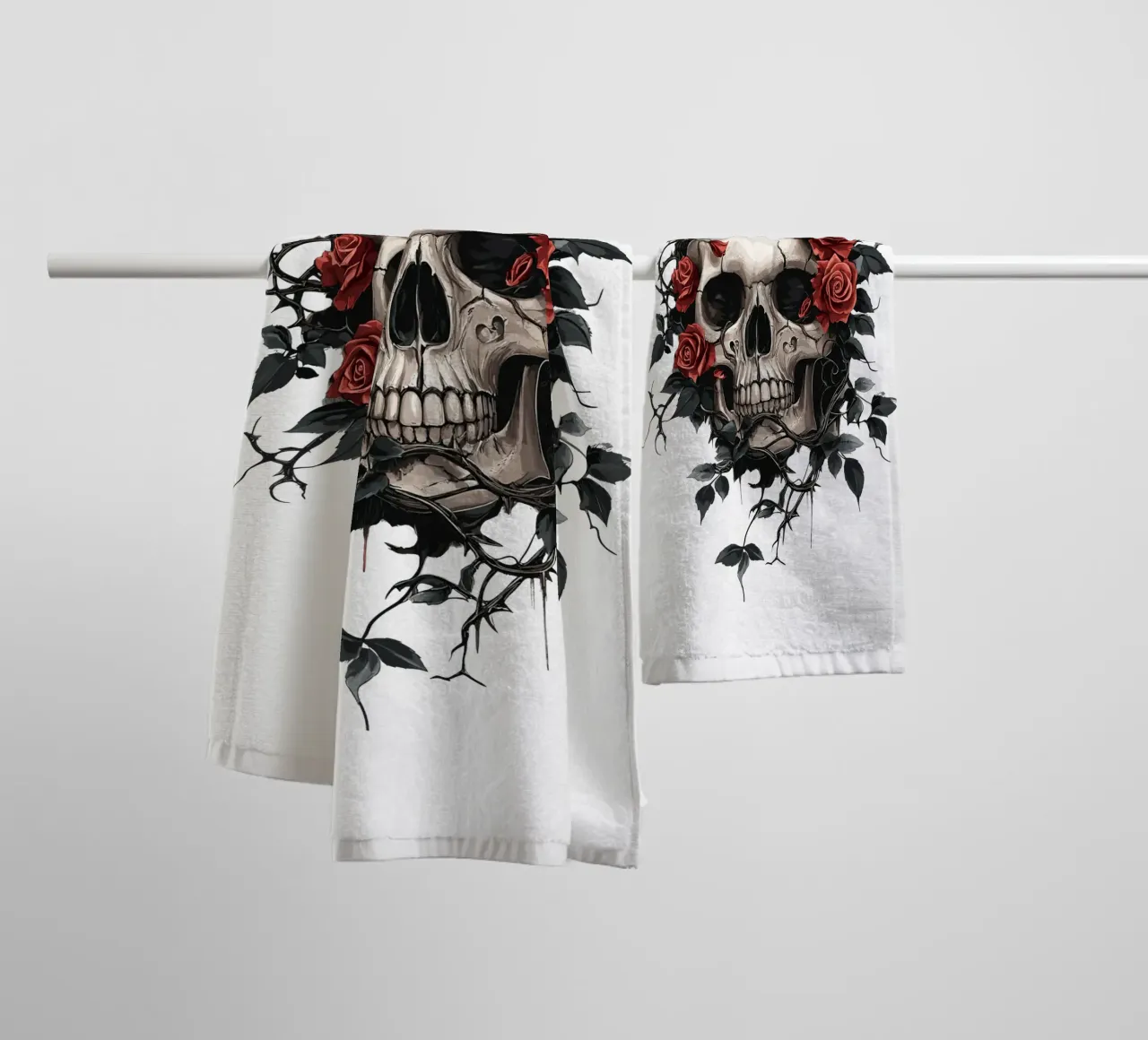 Teschio con rose rosse e spine - Gotico asciugamano da bagno da pixelbull - medieval art and more