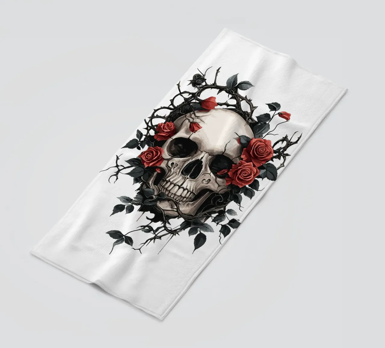 Teschio con rose rosse e spine - Gotico telo mare da pixelbull - medieval art and more