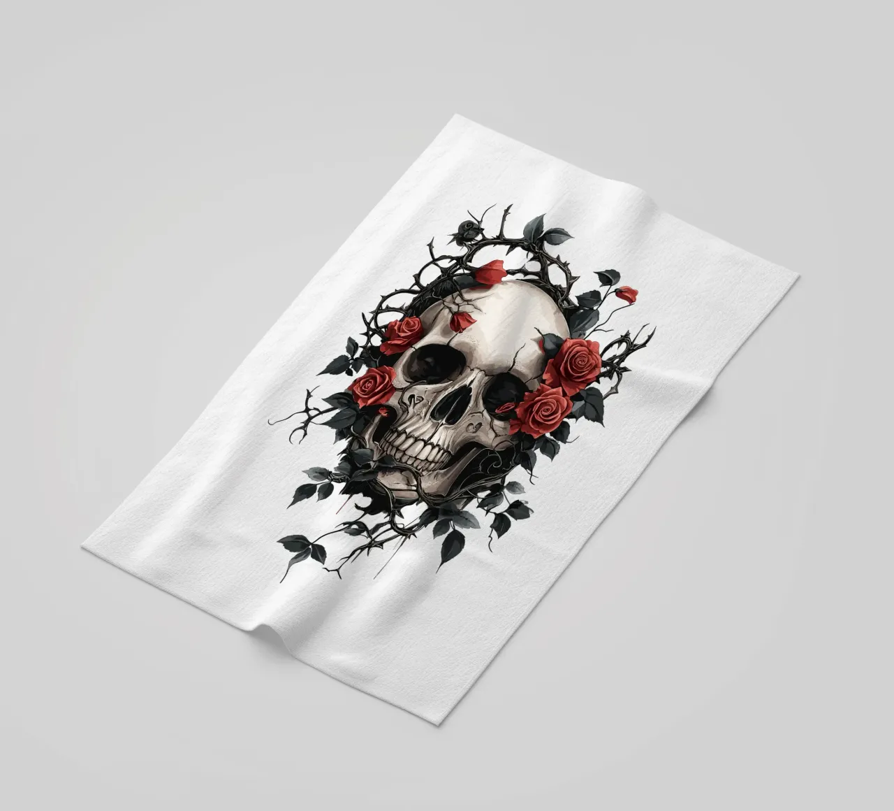 Teschio con rose rosse e spine - Gotico telo mare da pixelbull - medieval art and more