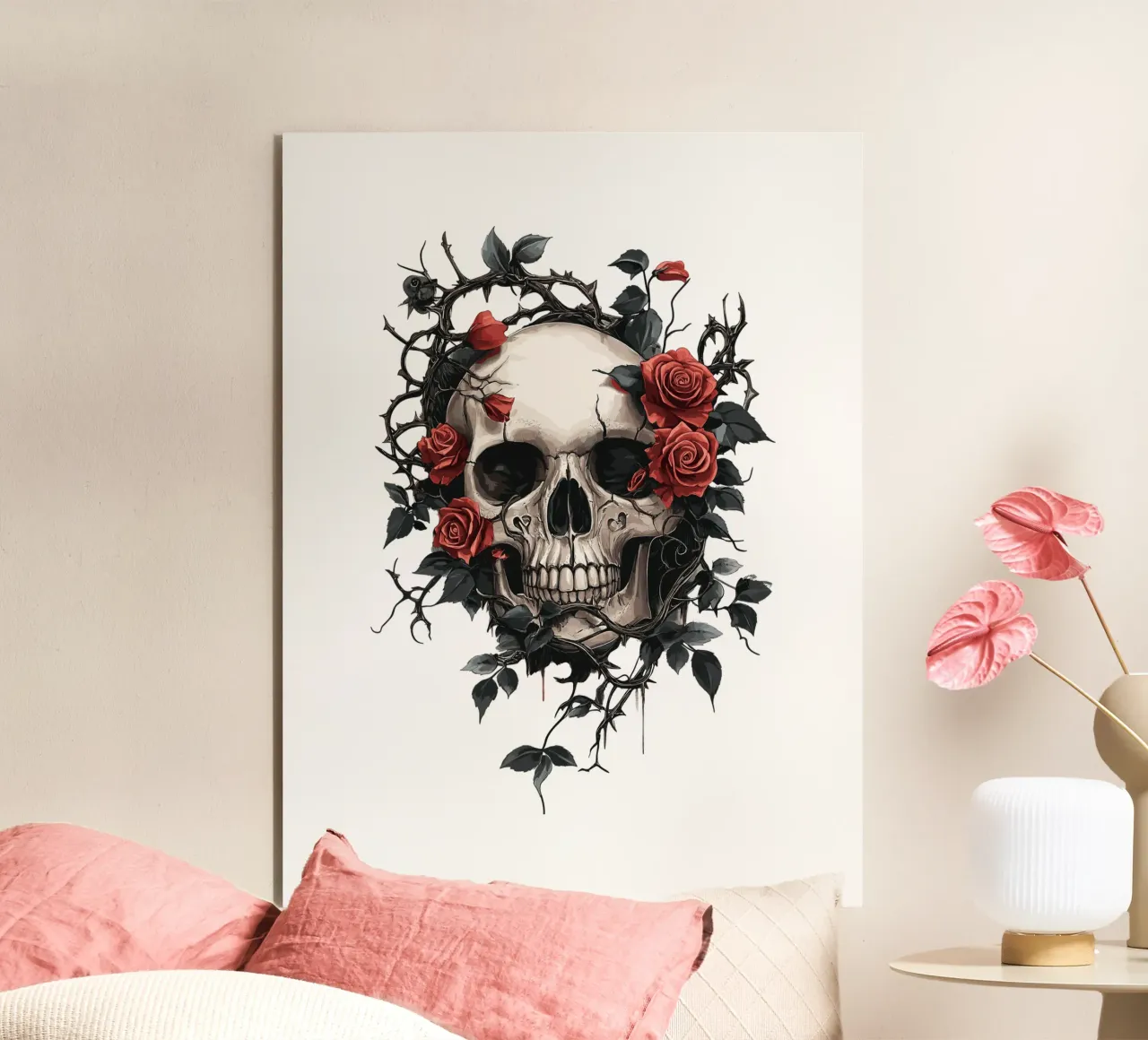 Teschio con rose rosse e spine - Gotico alluminio dibond da pixelbull - medieval art and more