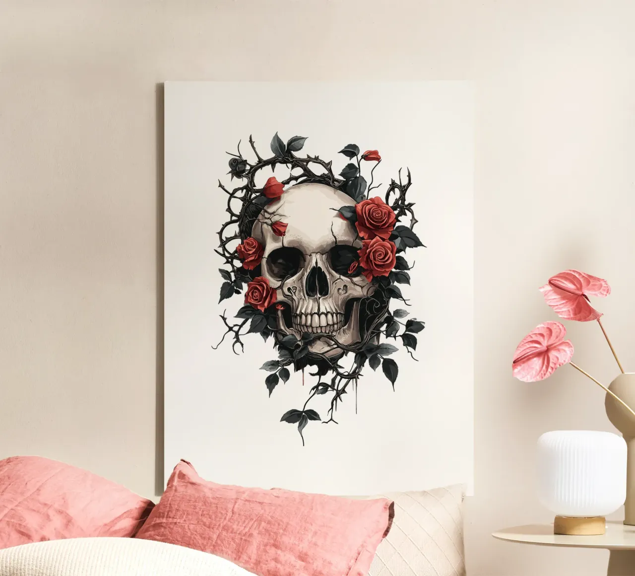 Teschio con rose rosse e spine - Gotico tela con Cornice a cassetta da pixelbull - medieval art and more