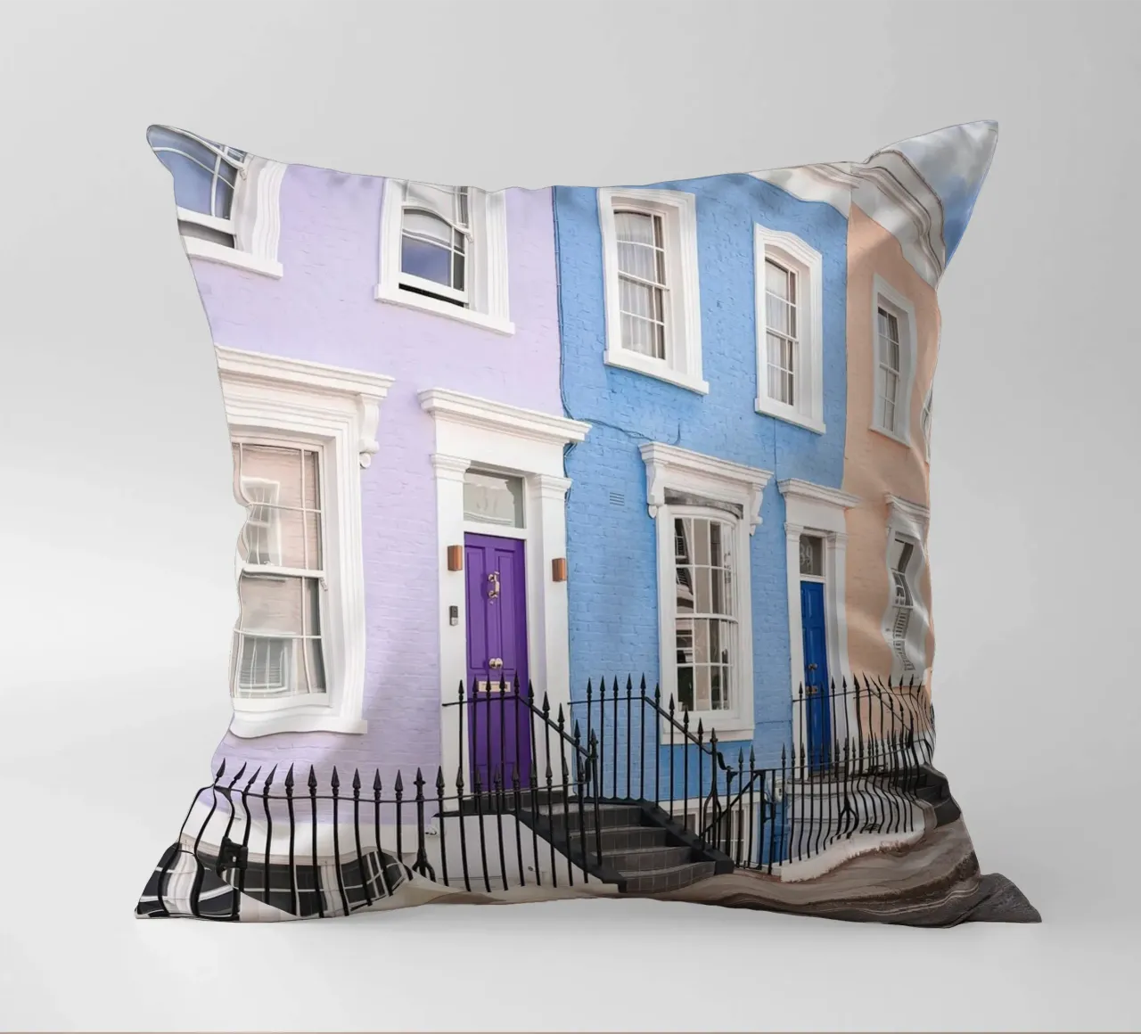 Londra, Inghilterra I Facciate di strade pastello a Notting Hill cuscino da Julie Travel Photography