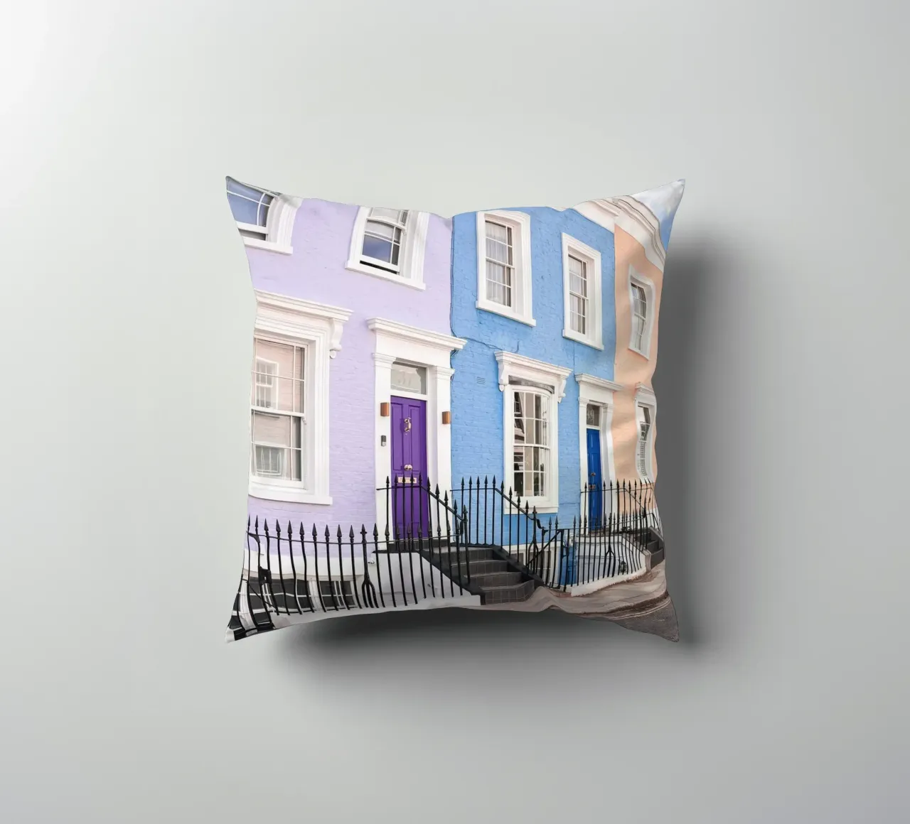 Londra, Inghilterra I Facciate di strade pastello a Notting Hill cuscino da Julie Travel Photography