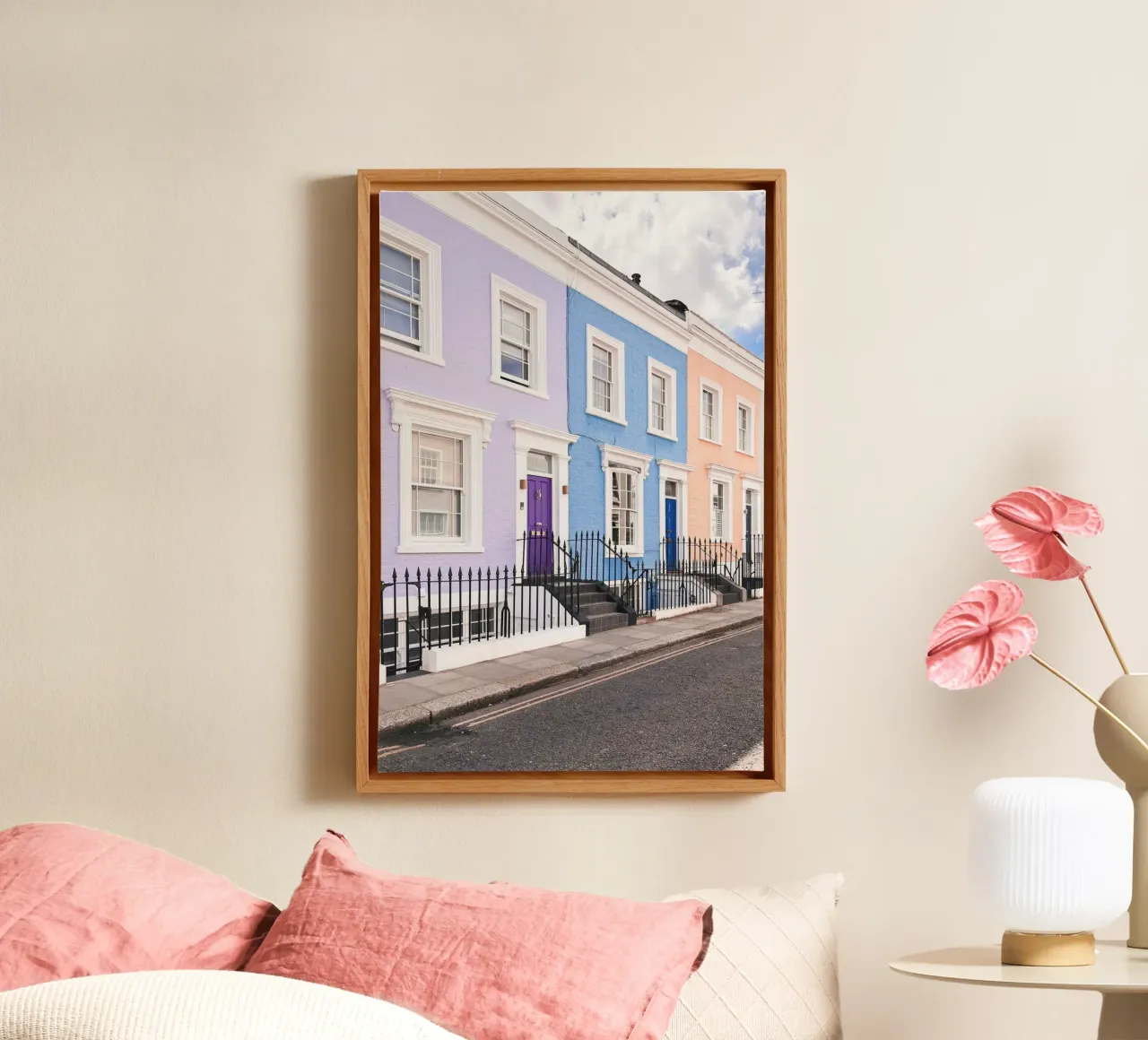 Londra, Inghilterra I Facciate di strade pastello a Notting Hill tela con Cornice a cassetta da Julie Travel Photography