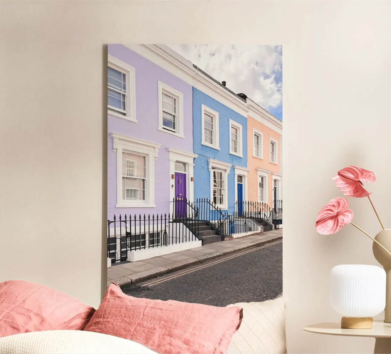 Londra, Inghilterra I Facciate di strade pastello a Notting Hill tela con Cornice a cassetta da Julie Travel Photography
