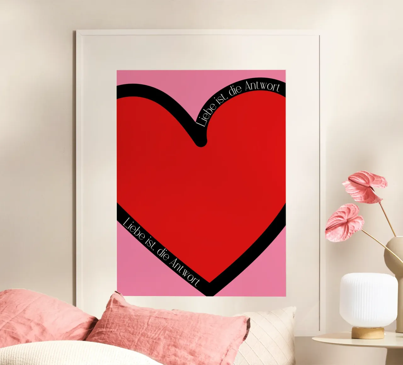 L'amour est la réponse Typographie Déclaration moderne poster avec cadre en aluminium de HummelBär