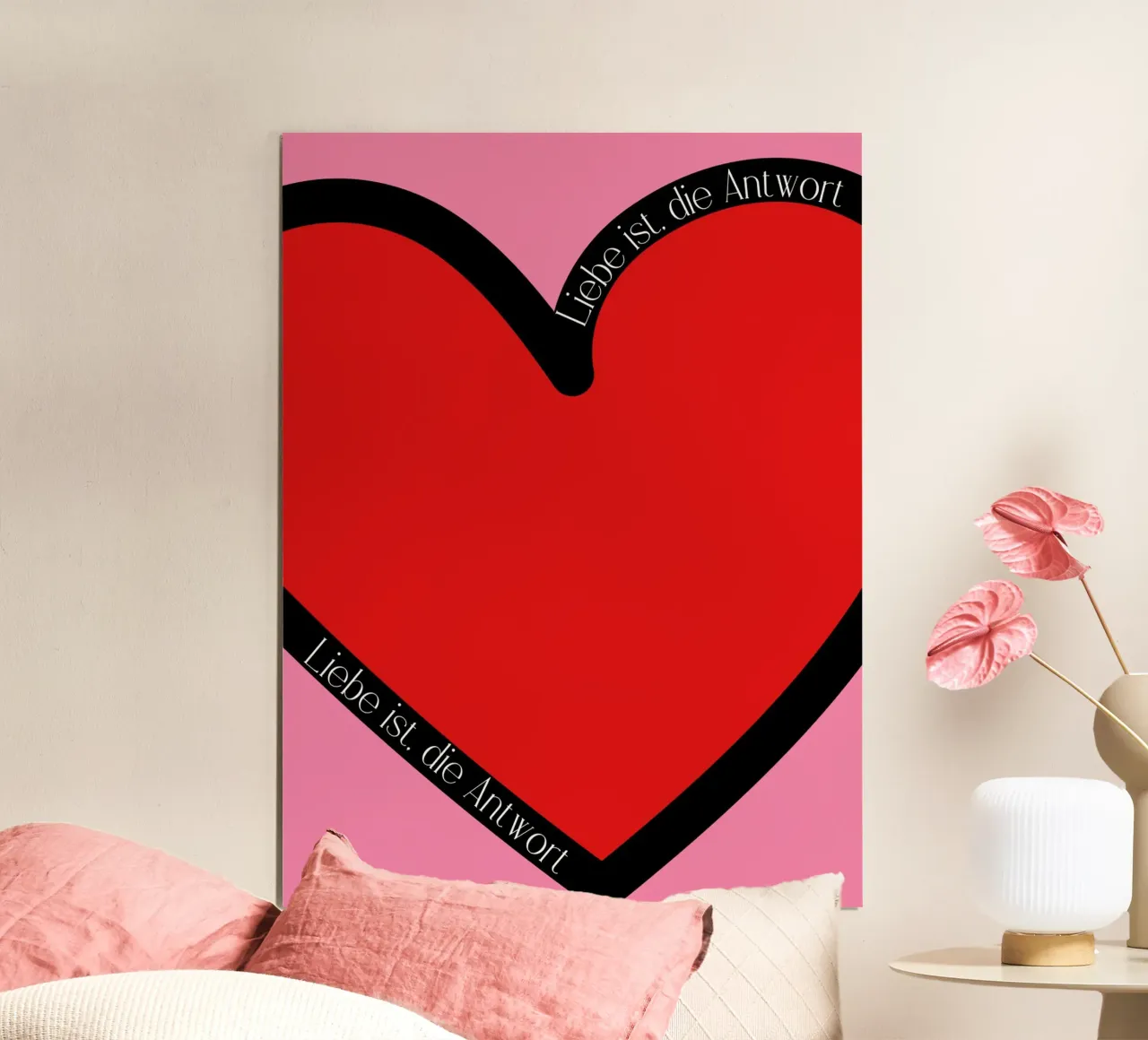L'amour est la réponse Typographie Déclaration moderne poster avec cadre en aluminium de HummelBär