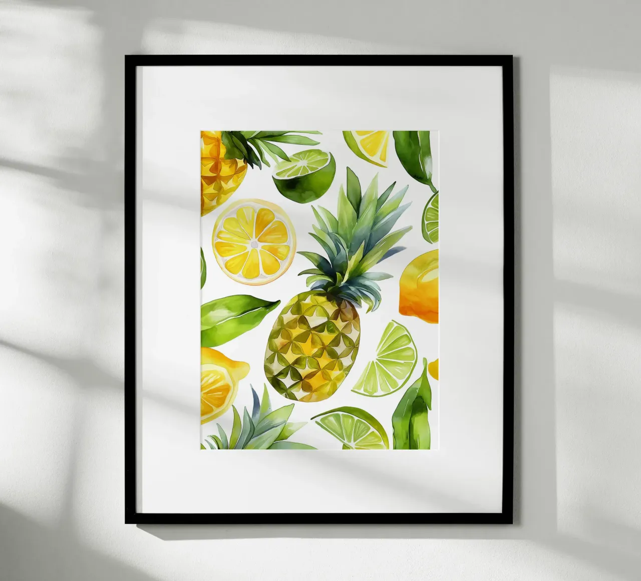 Ananas e limoni dorati poster con telaio in legno da Spice & Style