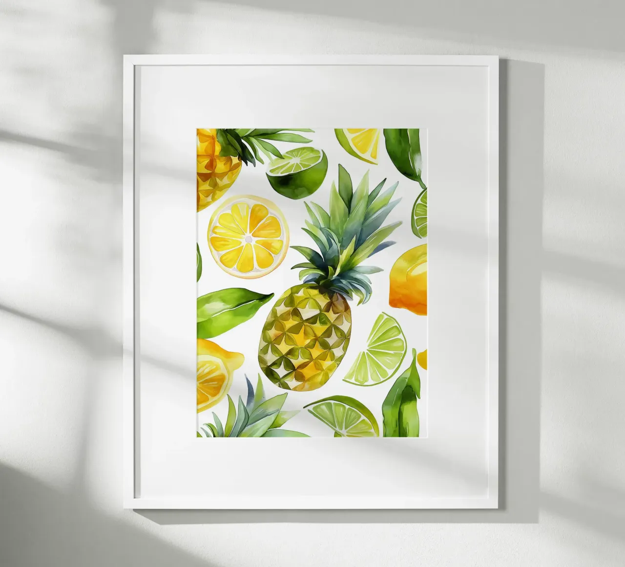 Ananas e limoni dorati poster con telaio in legno da Spice & Style