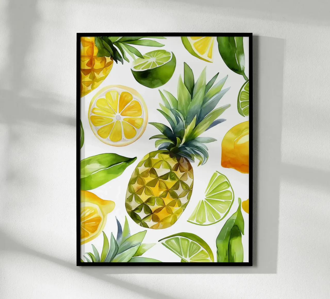 Ananas e limoni dorati poster con telaio in legno da Spice & Style