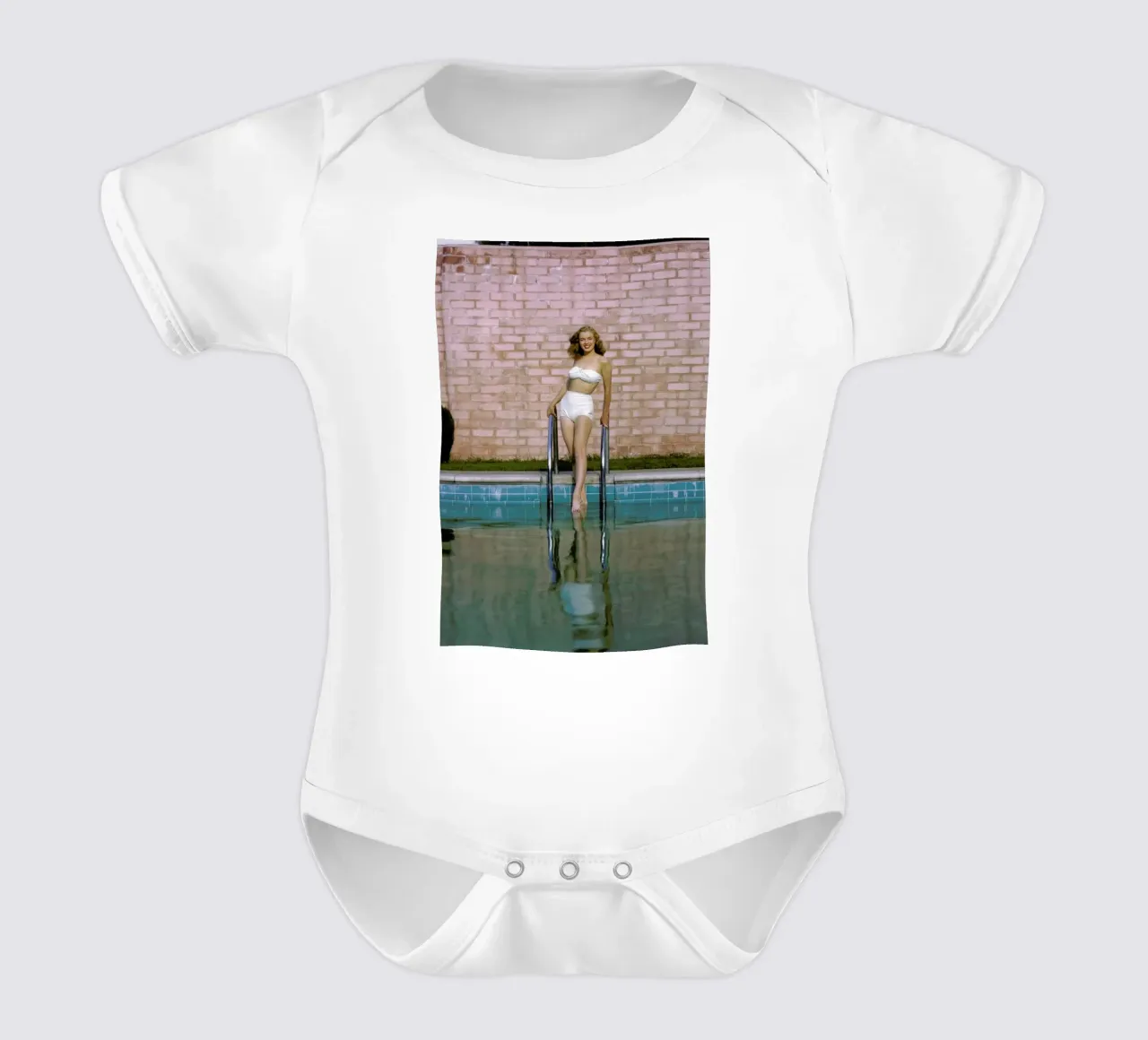 Young Marilyn Monroe Poolside I short-sleeve baby romper by Gallery Print and Art Limited