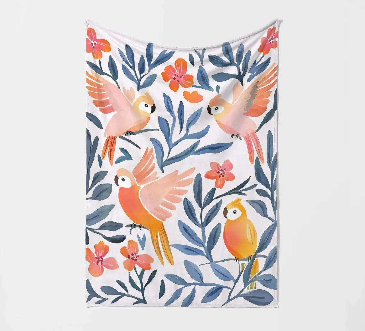 Pappagallo Cacatua Uccello Animale Tropicale Botanico Pianta Boho coperta in pile da Gentle Echoes Art