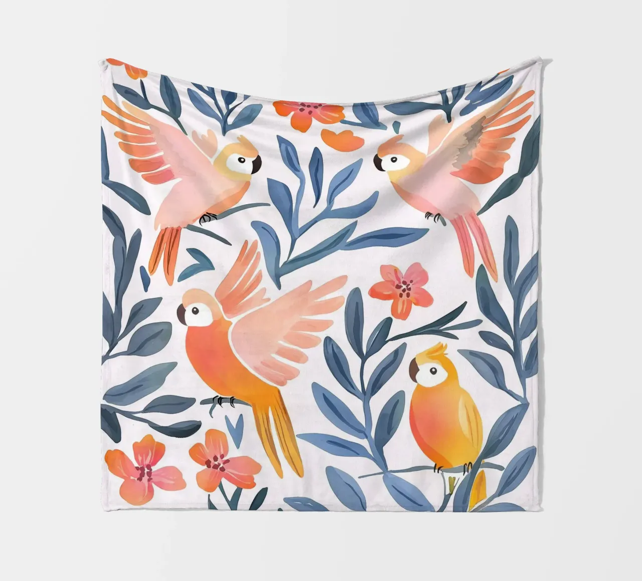 Pappagallo Cacatua Uccello Animale Tropicale Botanico Pianta Boho coperta in pile da Gentle Echoes Art