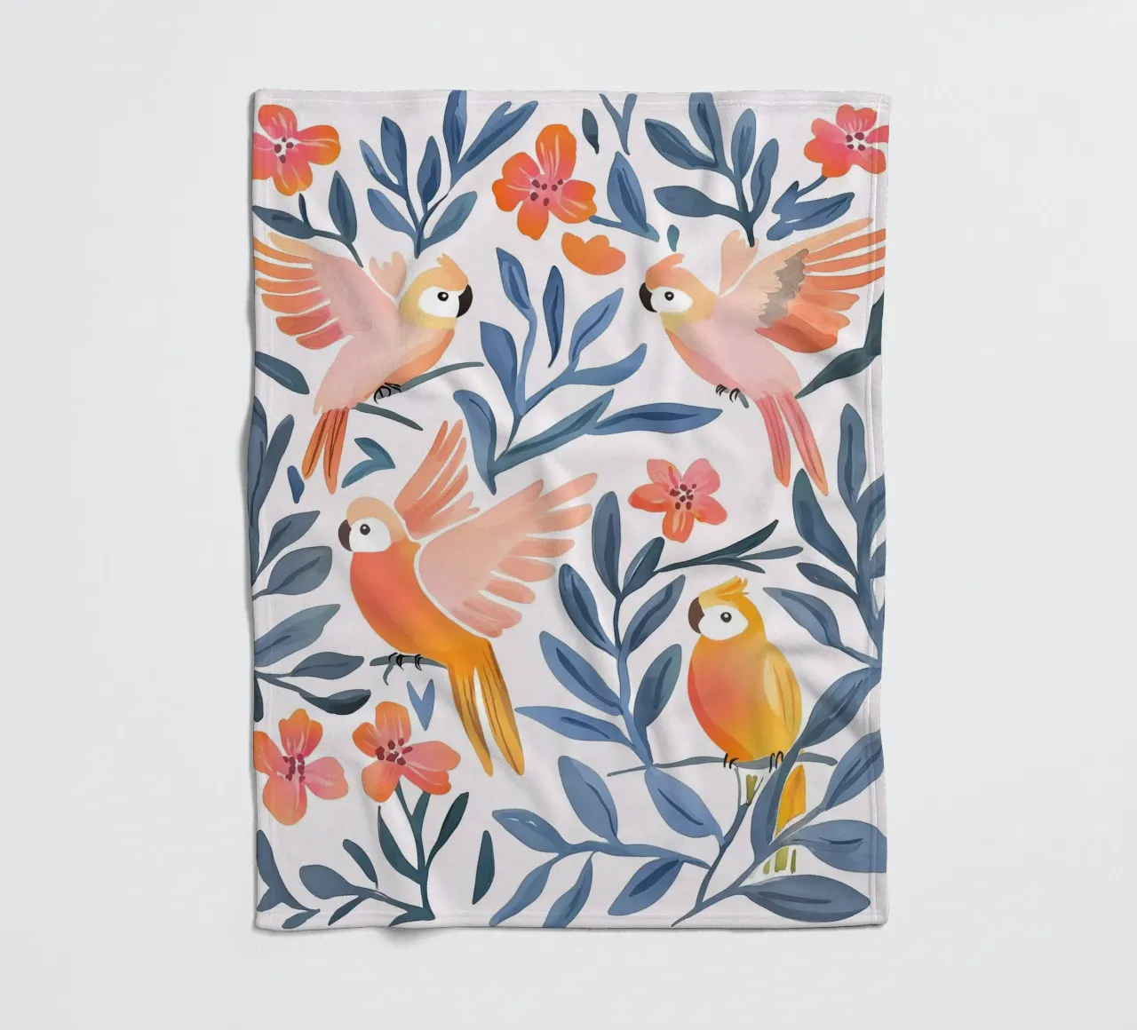 Pappagallo Cacatua Uccello Animale Tropicale Botanico Pianta Boho coperta in pile da Gentle Echoes Art