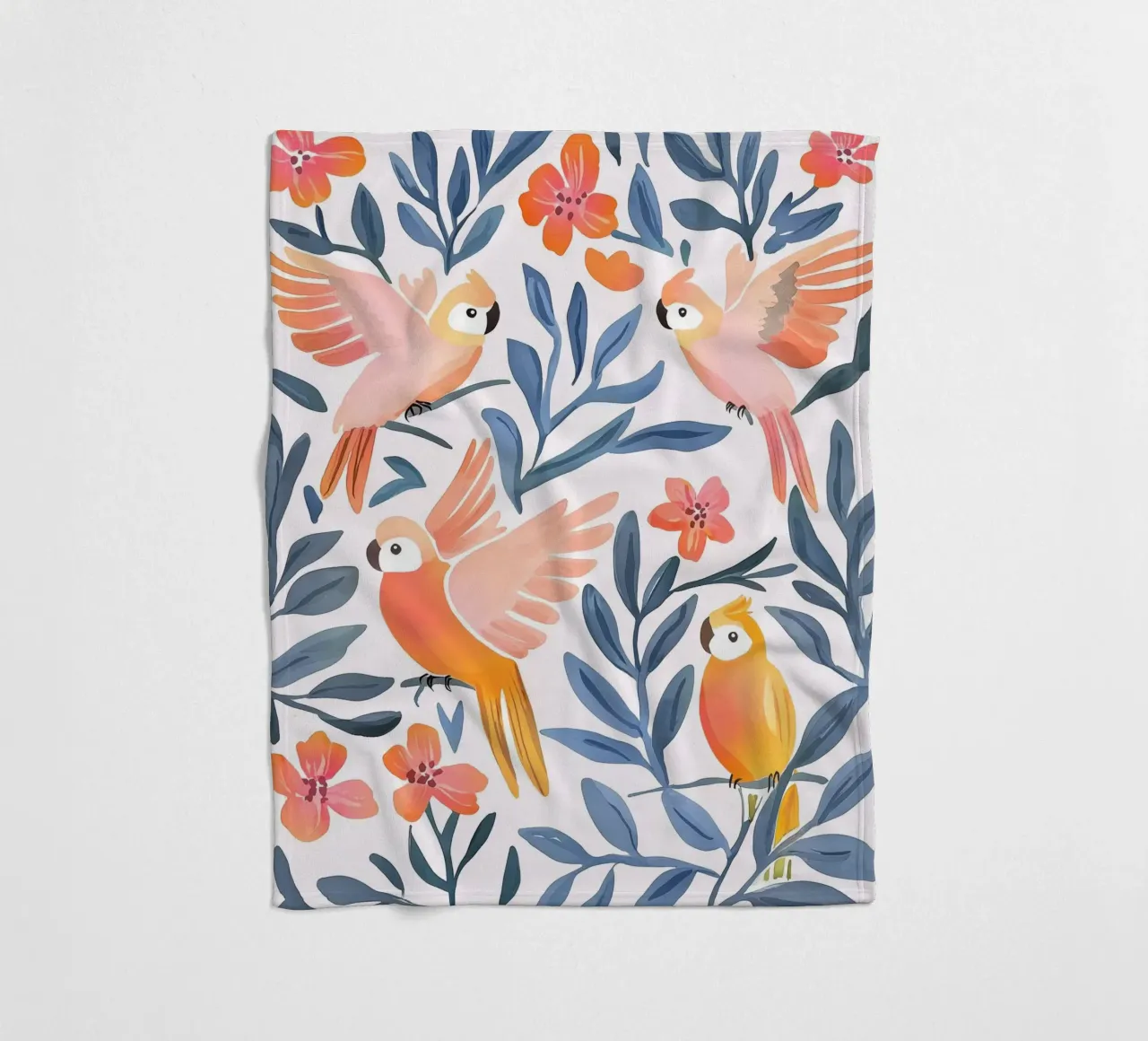 Pappagallo Cacatua Uccello Animale Tropicale Botanico Pianta Boho coperta in pile da Gentle Echoes Art