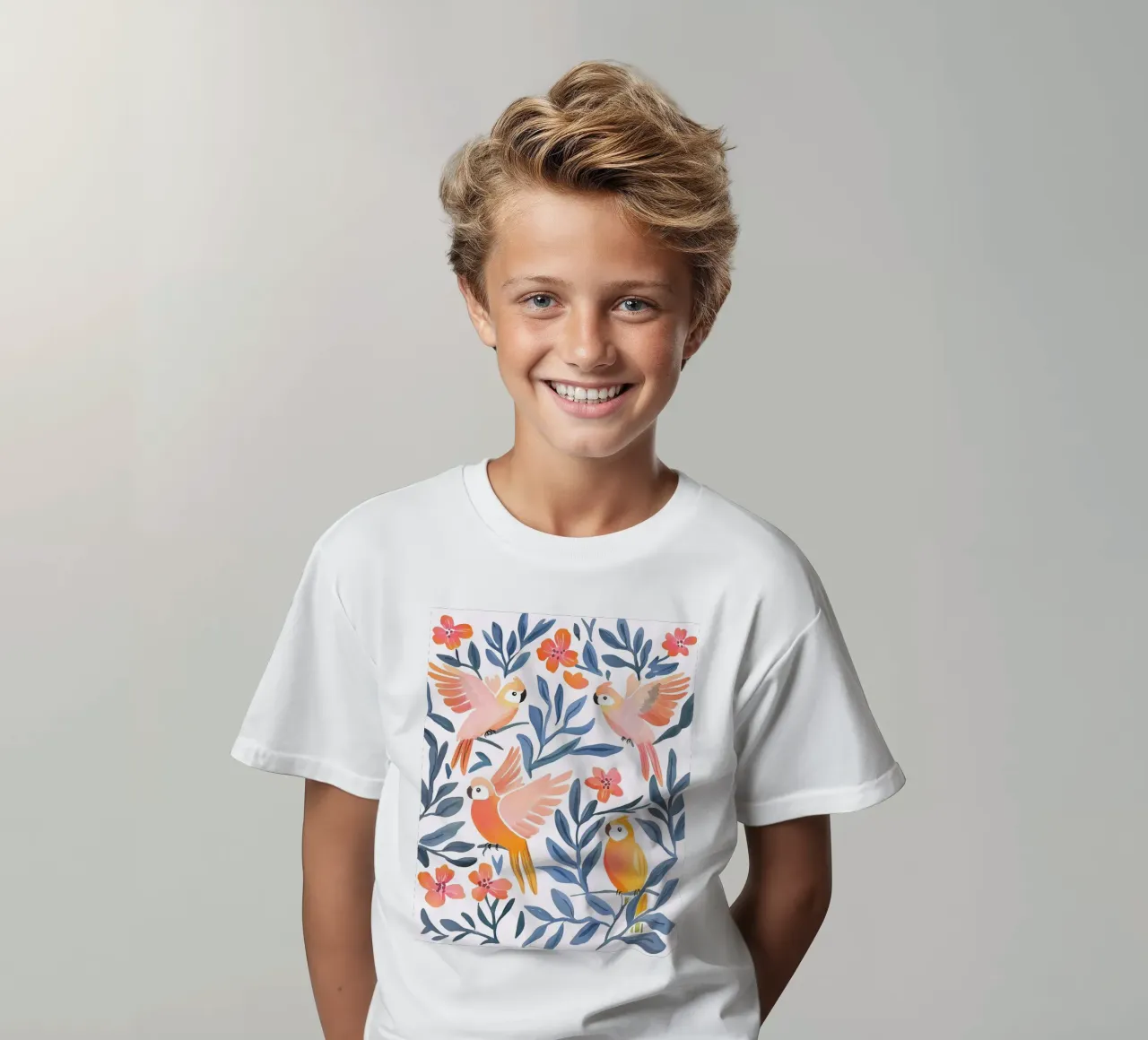 Papegaai Kaketoe Vogel Tropisch Dier Botanisch Boho Plant kinder t-shirt van Gentle Echoes Art