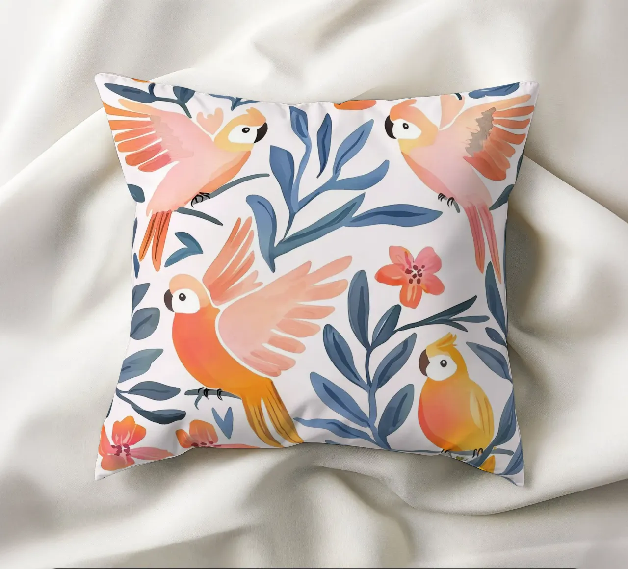 Pappagallo Cacatua Uccello Animale Tropicale Botanico Pianta Boho cuscino da Gentle Echoes Art