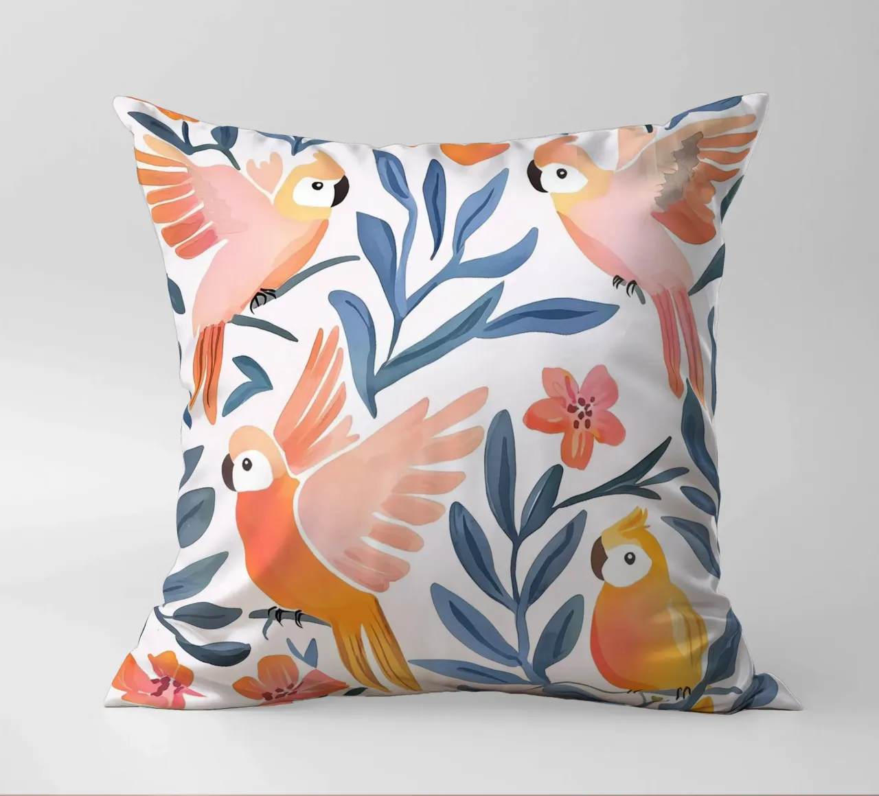 Pappagallo Cacatua Uccello Animale Tropicale Botanico Pianta Boho cuscino da Gentle Echoes Art