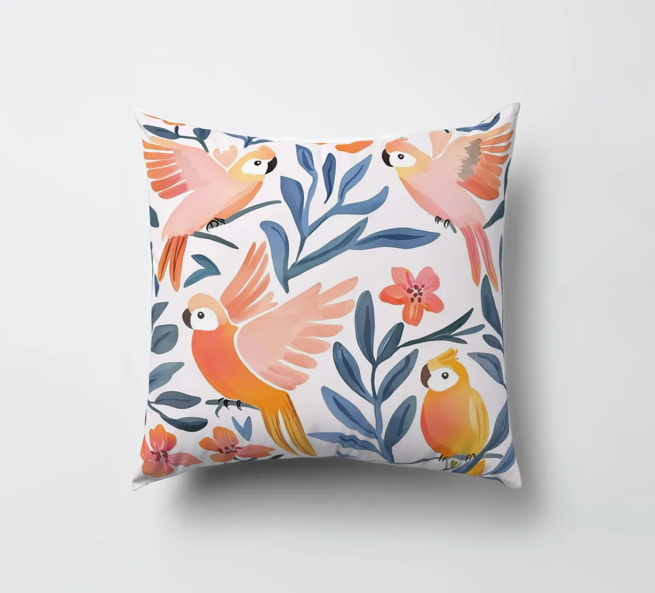 Pappagallo Cacatua Uccello Animale Tropicale Botanico Pianta Boho cuscino da Gentle Echoes Art