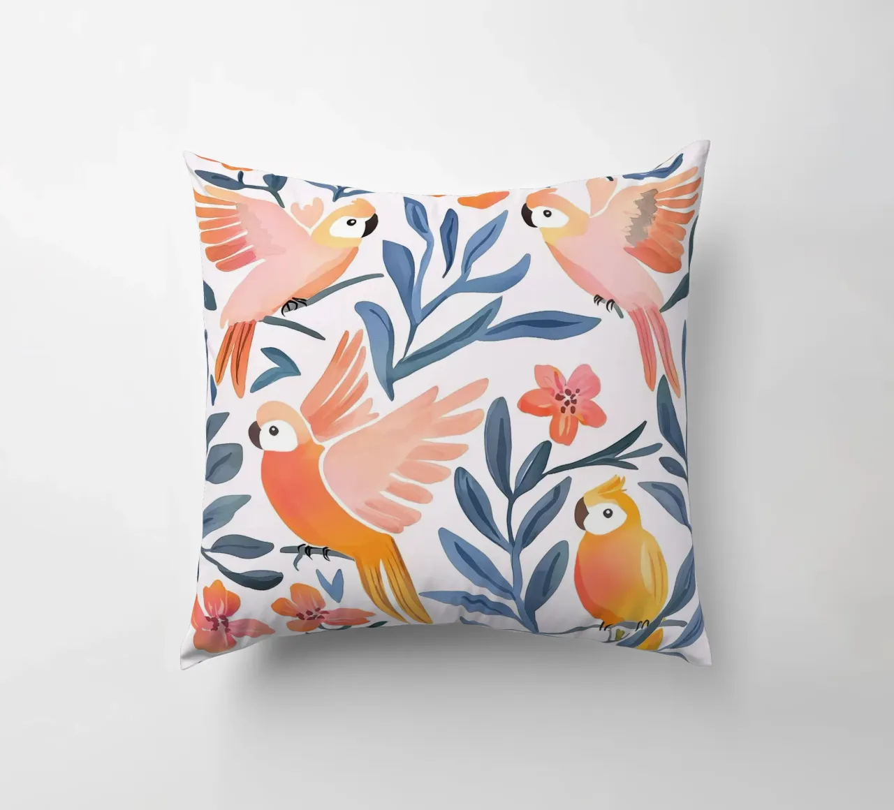 Pappagallo Cacatua Uccello Animale Tropicale Botanico Pianta Boho cuscino da Gentle Echoes Art