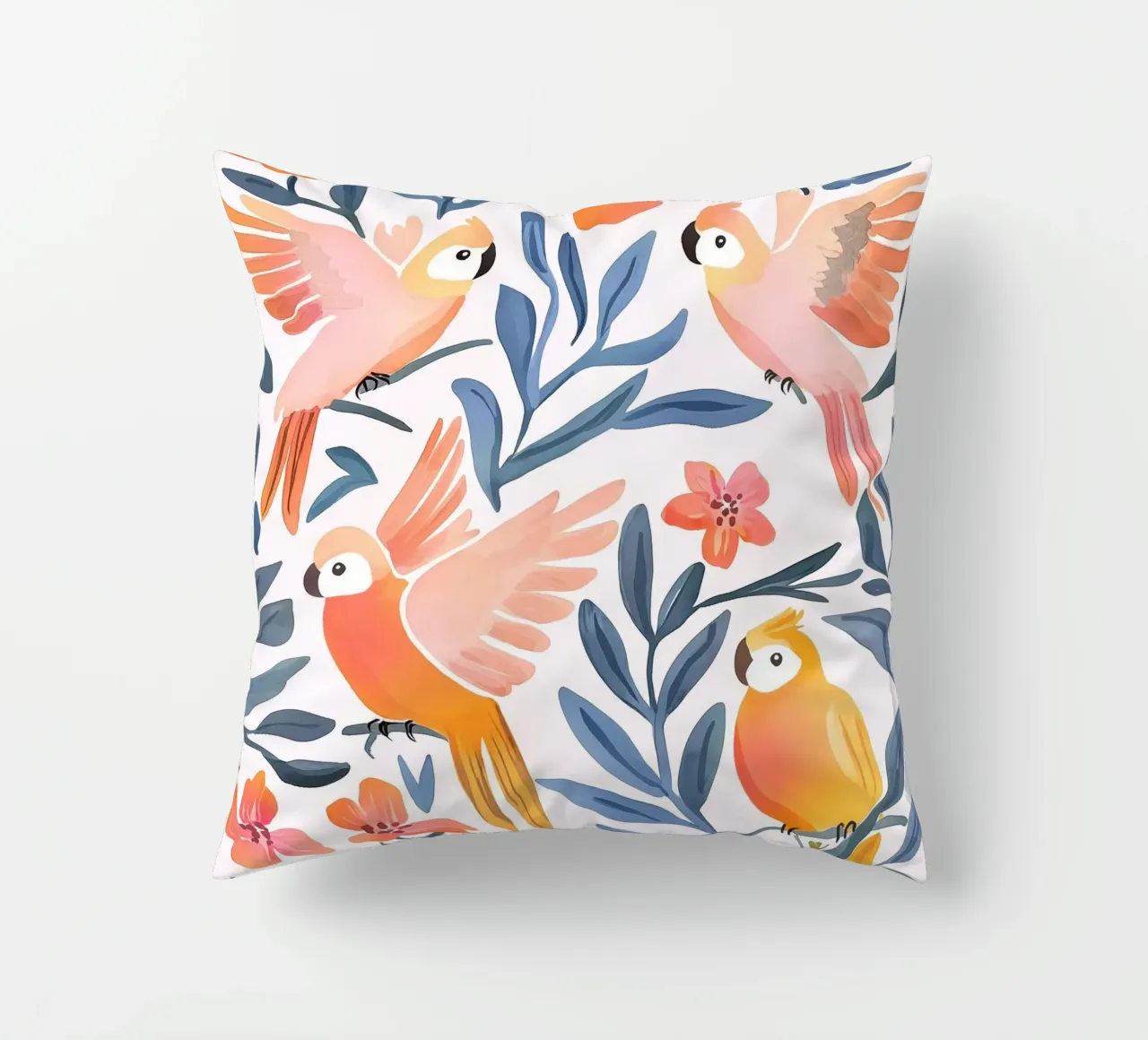 Pappagallo Cacatua Uccello Animale Tropicale Botanico Pianta Boho cuscino da Gentle Echoes Art