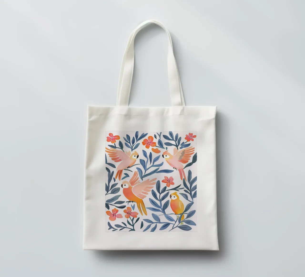 Pappagallo Cacatua Uccello Animale Tropicale Botanico Pianta Boho borsa in juta da Gentle Echoes Art
