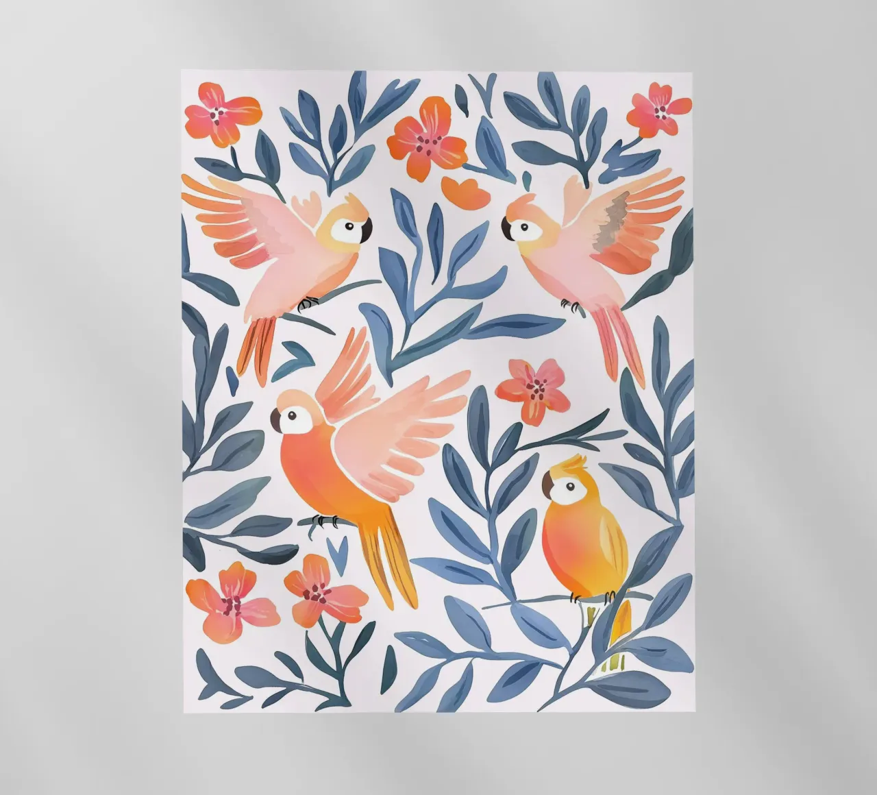 Pappagallo Cacatua Uccello Animale Tropicale Botanico Pianta Boho pellicola backlit da Gentle Echoes Art