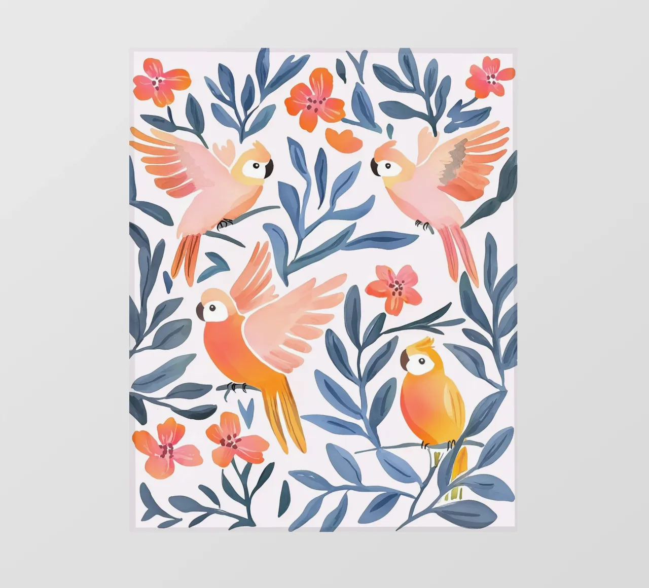 Pappagallo Cacatua Uccello Animale Tropicale Botanico Pianta Boho pellicola backlit da Gentle Echoes Art