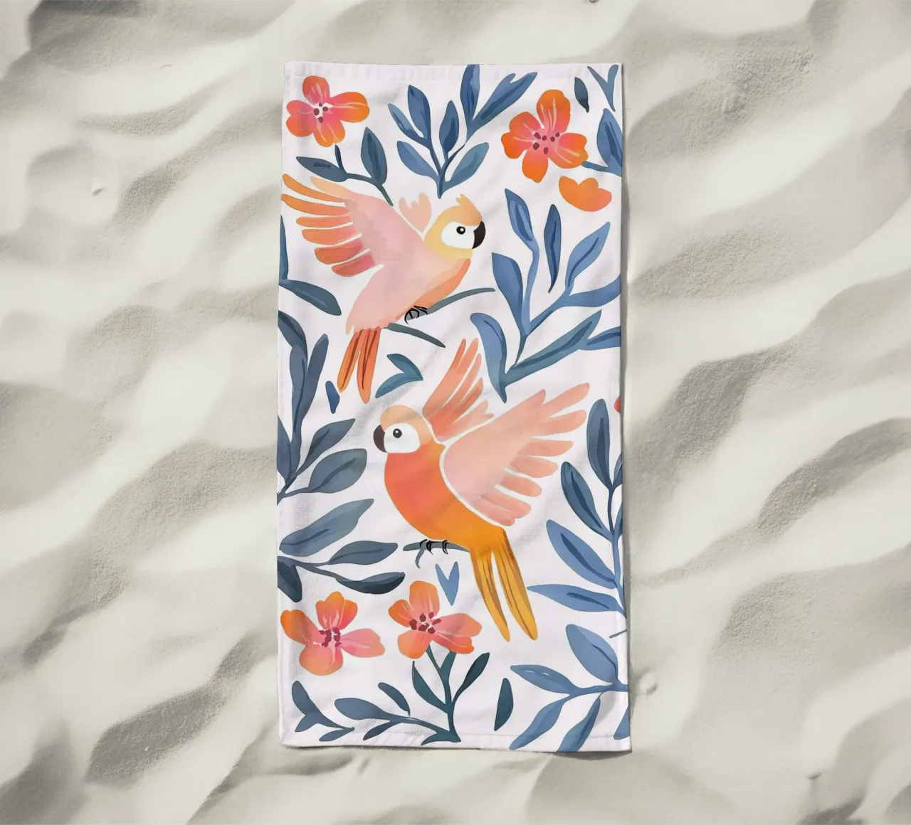 Pappagallo Cacatua Uccello Animale Tropicale Botanico Pianta Boho telo mare da Gentle Echoes Art