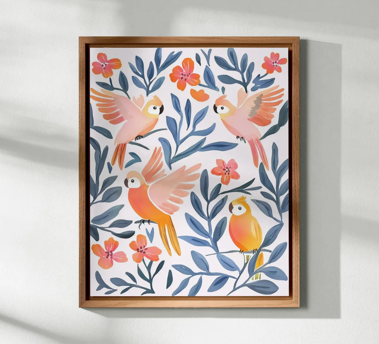 Pappagallo Cacatua Uccello Animale Tropicale Botanico Pianta Boho alluminio dibond da Gentle Echoes Art