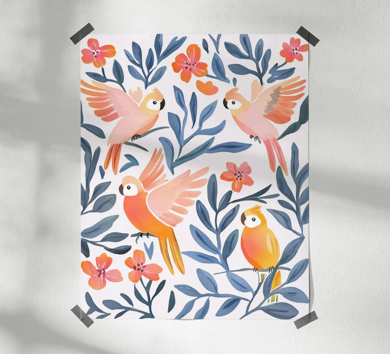 Pappagallo Cacatua Uccello Animale Tropicale Botanico Pianta Boho carta hahnemühle da Gentle Echoes Art