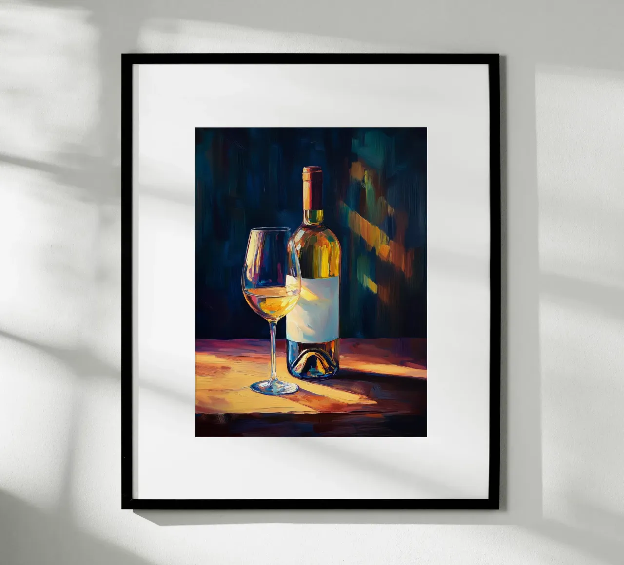 Bottiglia di vino e bicchiere poster con telaio in legno da Spice & Style