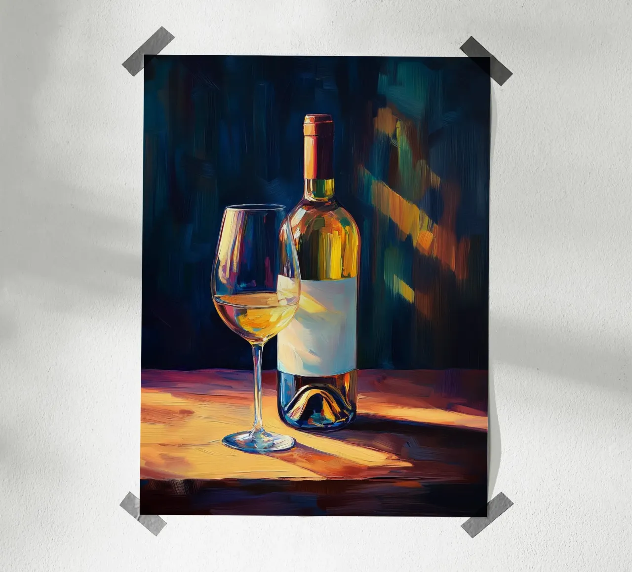 Bottiglia di vino e bicchiere poster con telaio in legno da Spice & Style