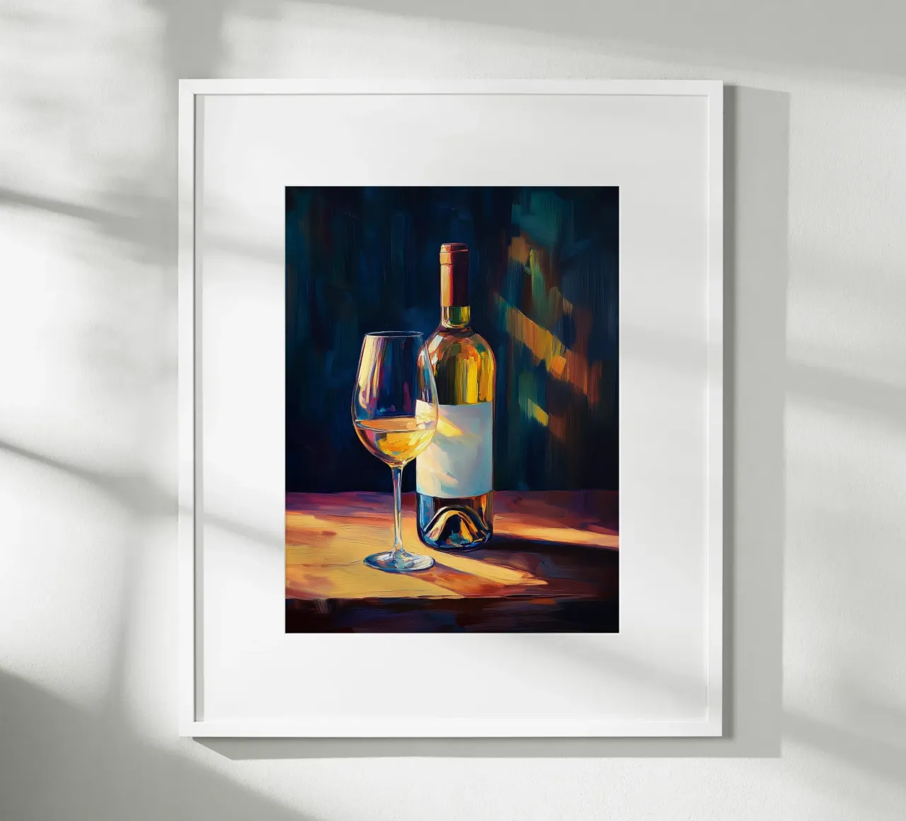 Bottiglia di vino e bicchiere poster con telaio in legno da Spice & Style