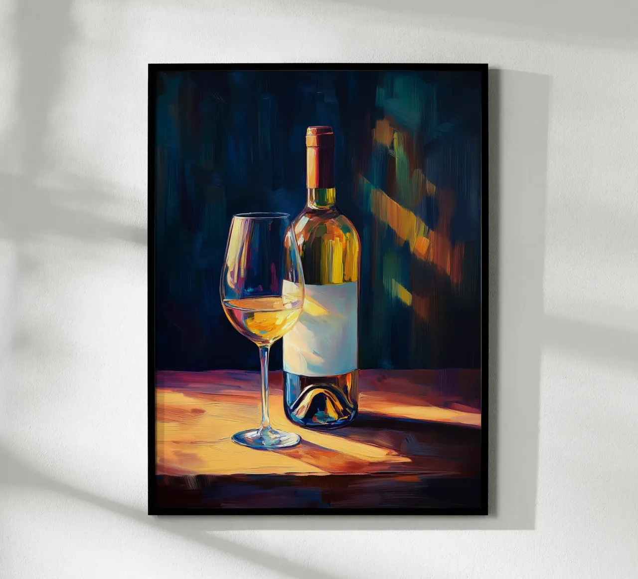 Bottiglia di vino e bicchiere poster con telaio in legno da Spice & Style