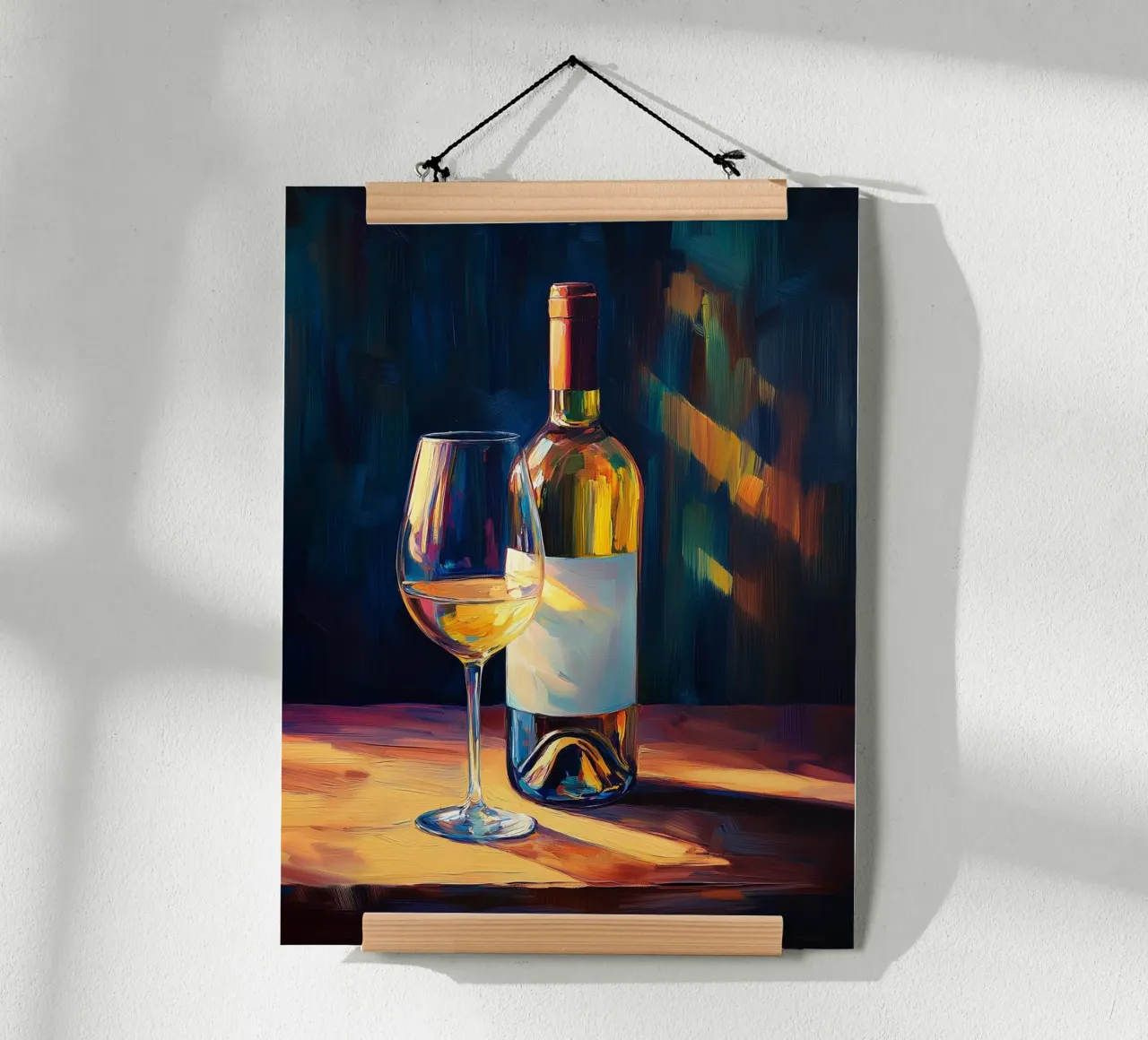 Bottiglia di vino e bicchiere poster con telaio in legno da Spice & Style