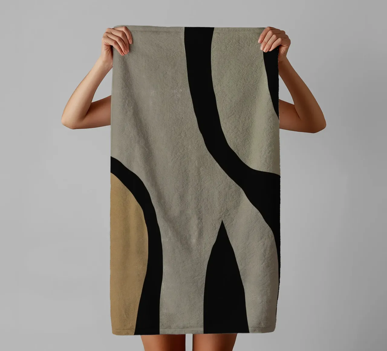 Minimalistischer grauer abstrakter Fluss Handtuch von Little Dean