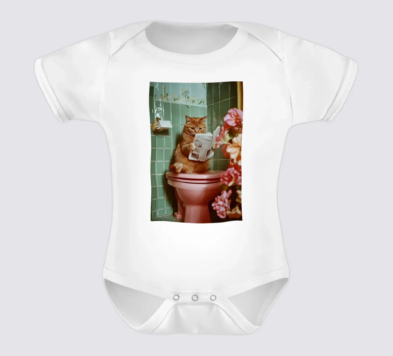 Katze liest Zeitung body neonato maniche corte da NORDLICHT DESIGNS