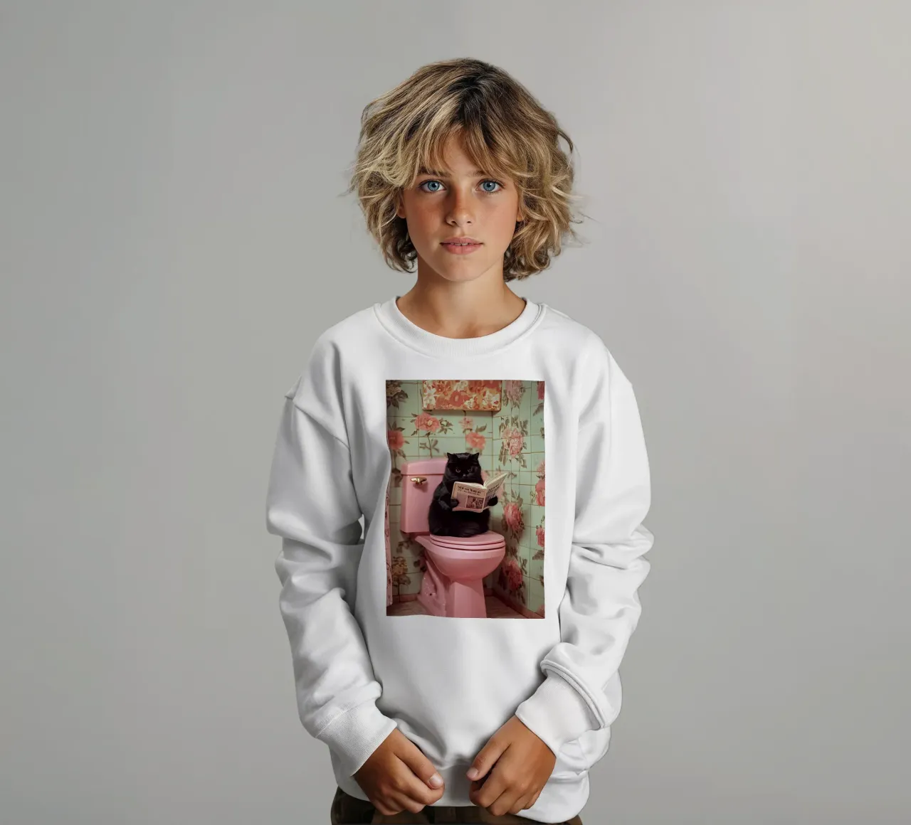 Katze liest Zeitung felpa bambino da NORDLICHT DESIGNS