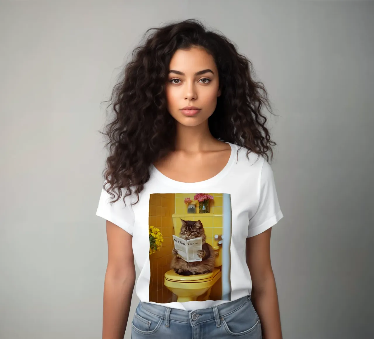 Katze liest Zeitung women's fitted t-shirt by NORDLICHT DESIGNS