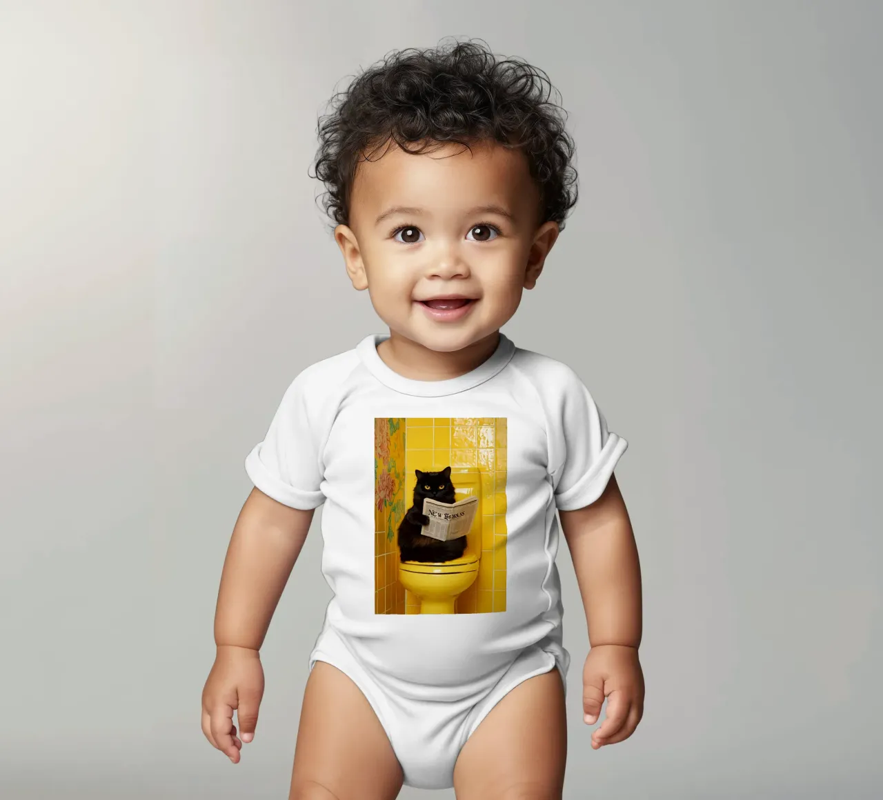Katze liest Zeitung body neonato maniche corte da NORDLICHT DESIGNS