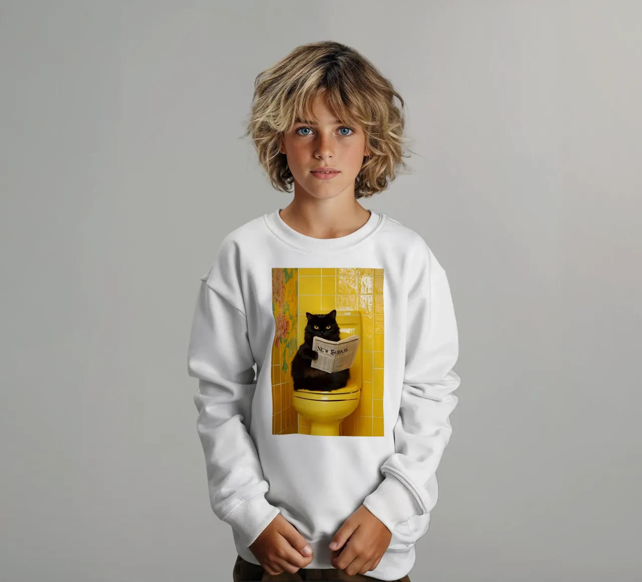 Katze liest Zeitung felpa bambino da NORDLICHT DESIGNS