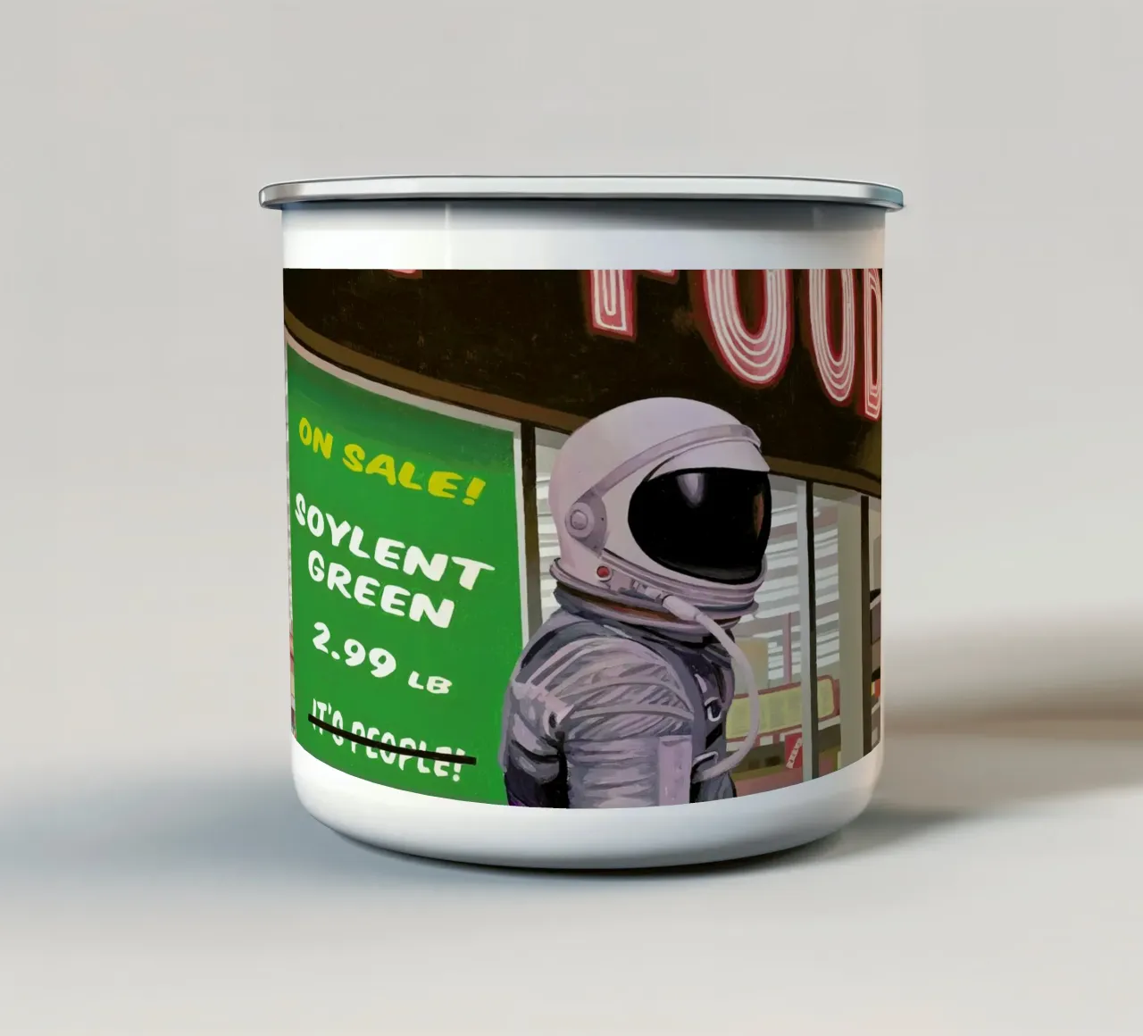 Soylent Green taza de esmalte de Scott Listfield
