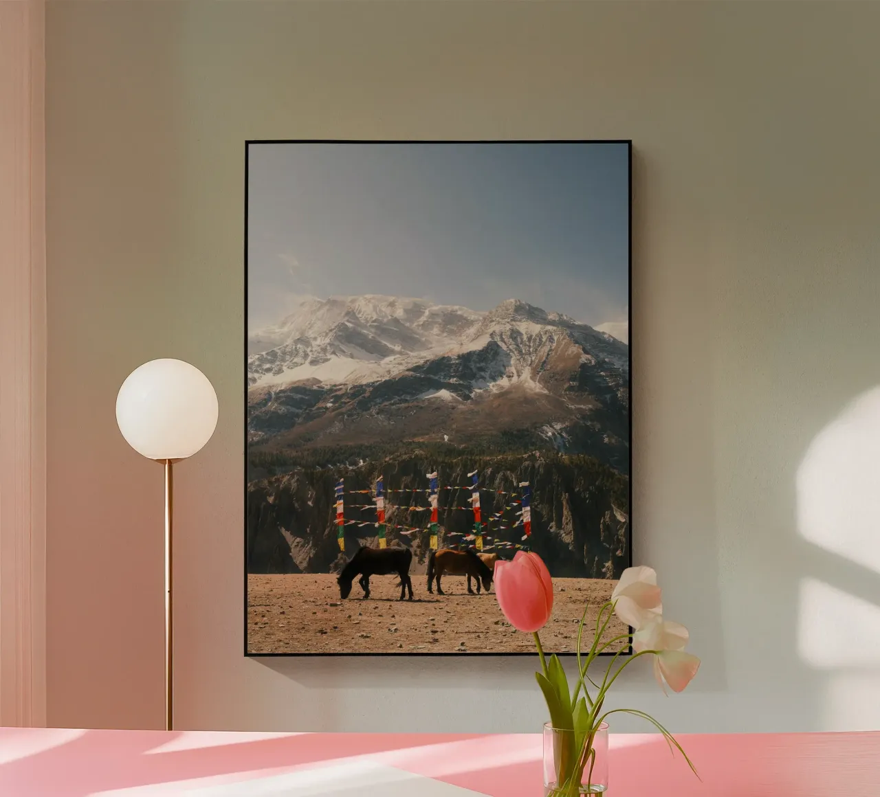Horses and the Himalayas Acryl-Glas von FujiPrints