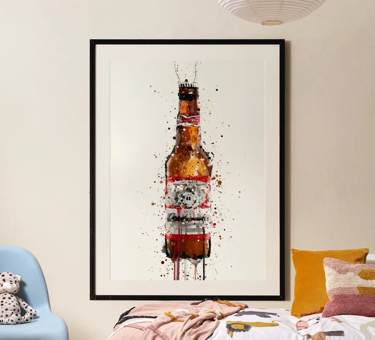 Birra Ambra poster con telaio in legno da Coffee shop