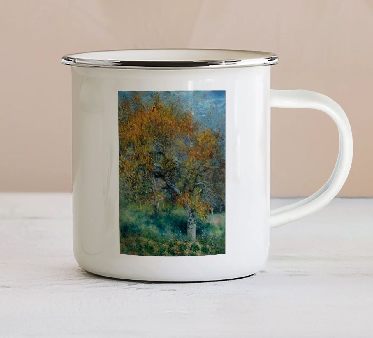 Pierre-Auguste Renoir - L'albero di pere tazza in smalto da Timeless Artworks