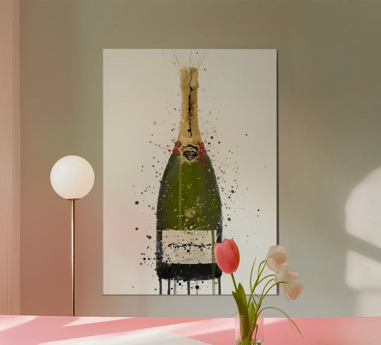 Champagne Olive Green poster con telaio in plastica da Coffee shop