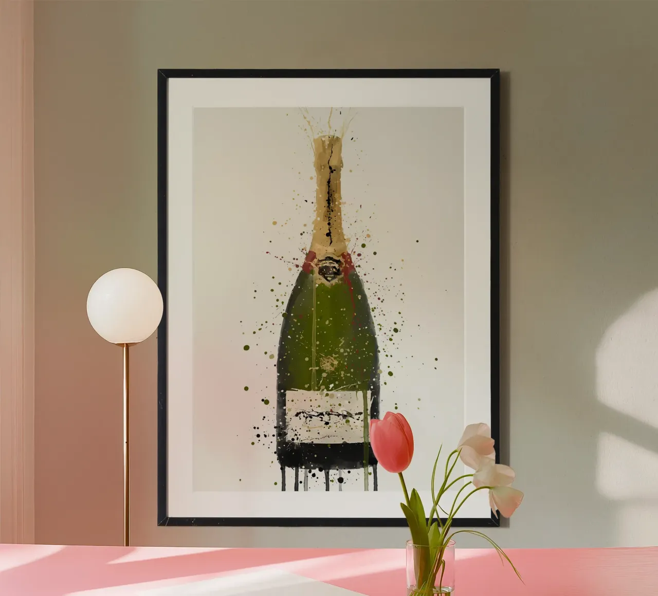 Champagne Olive Green poster con telaio in plastica da Coffee shop
