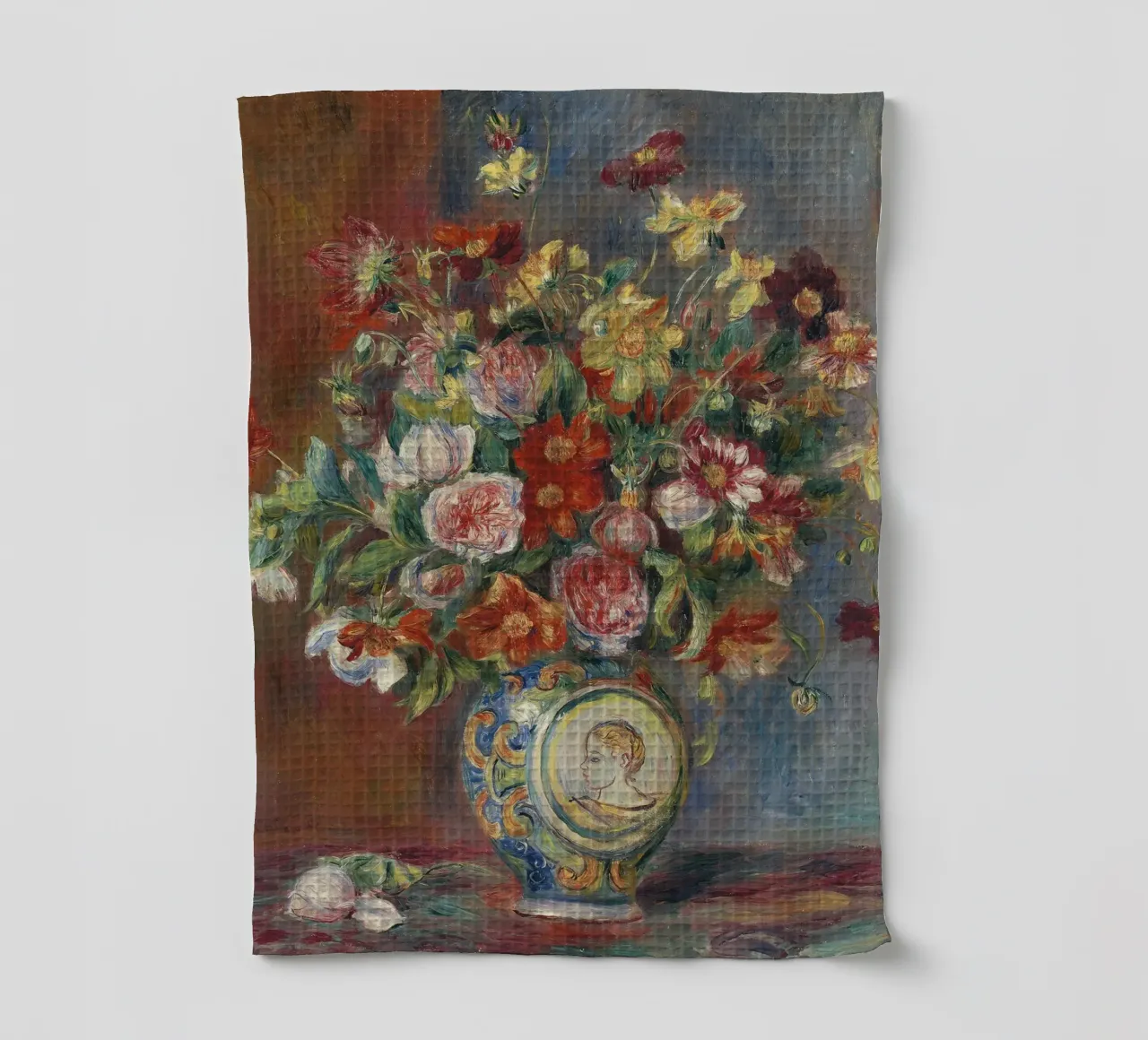 Pierre-Auguste Renoir - Vaas met bloemen theedoek van Timeless Artworks